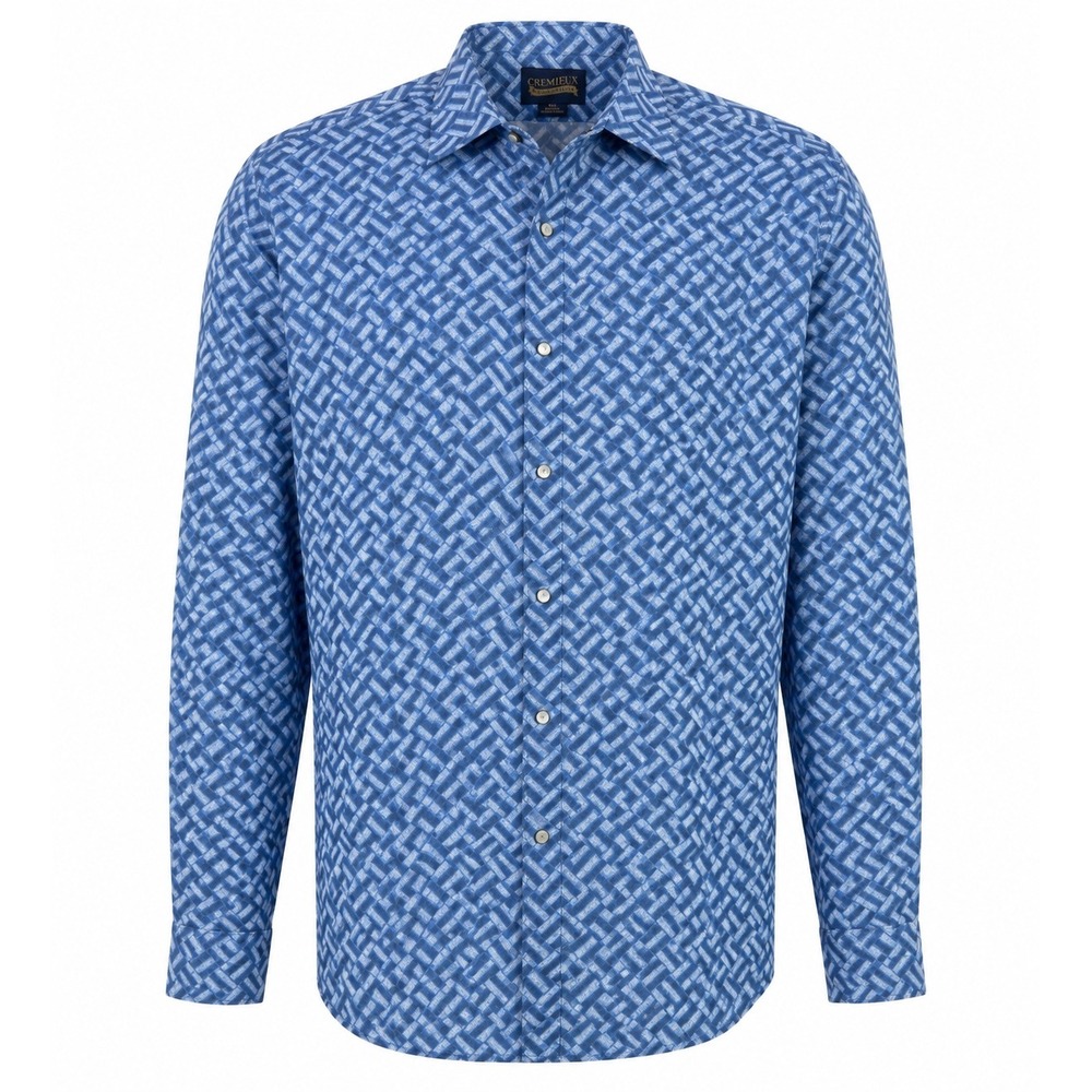 Cremieux Premium Denim Mens XXL Blue Geometric Basketweave Cotton Button‎ Down